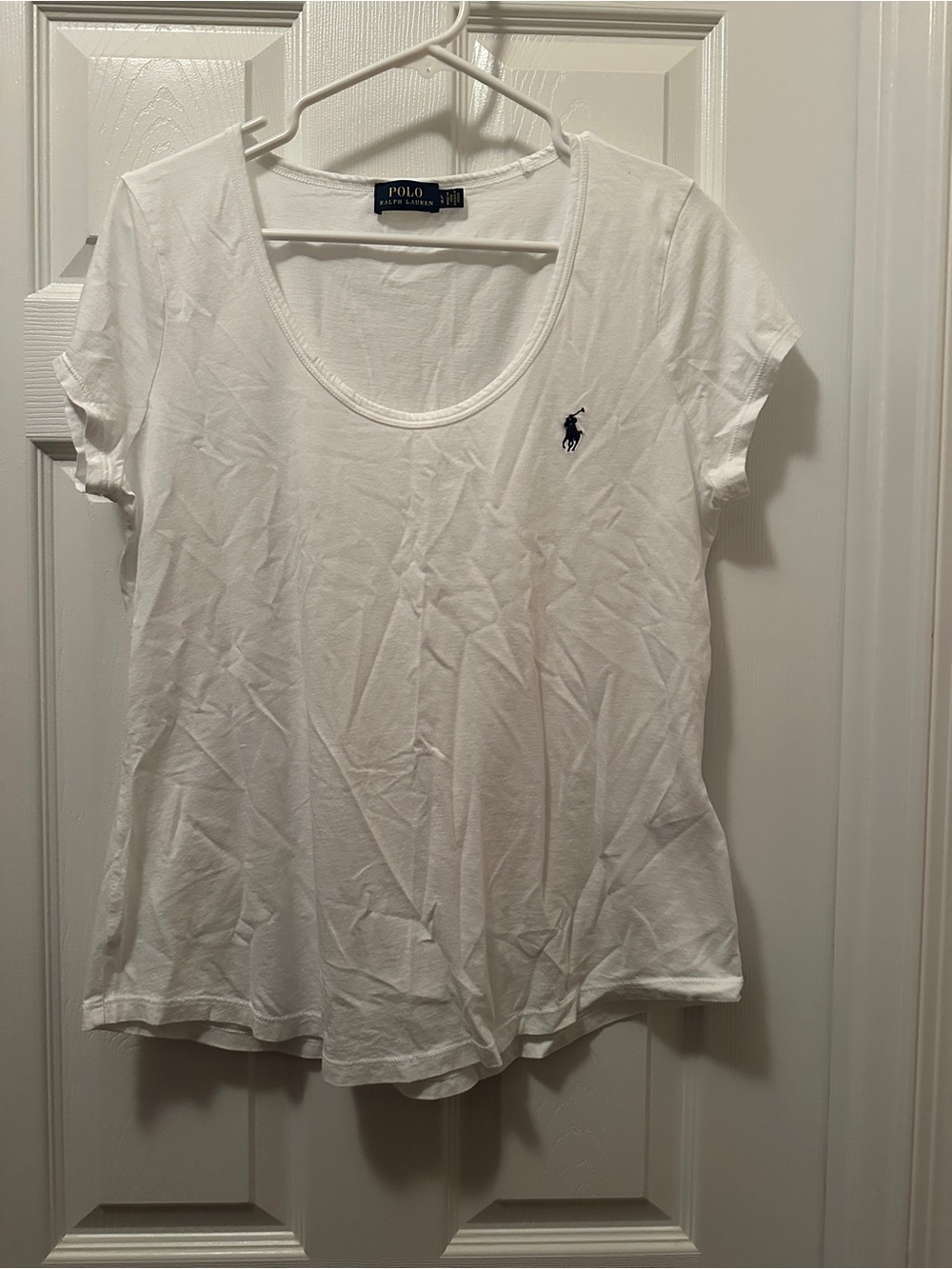 Ralph Lauren White Scoop Neck Polo Tee with Navy Pony